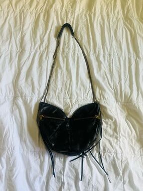 Rebecca Minkoff Black Leather Crescent Shoulder Bag with Gold Hardware